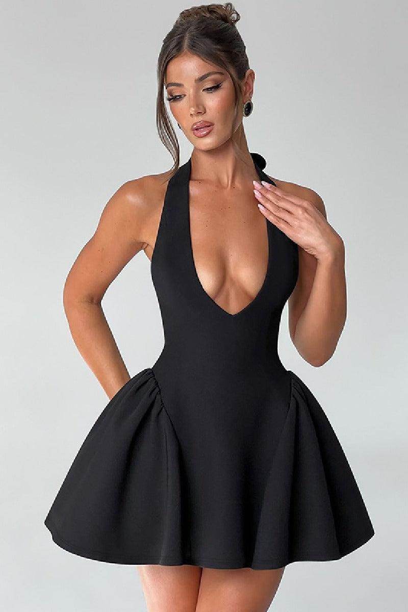 Sexy deep V halter sleeveless waist slimming cocktail dress 847740943644