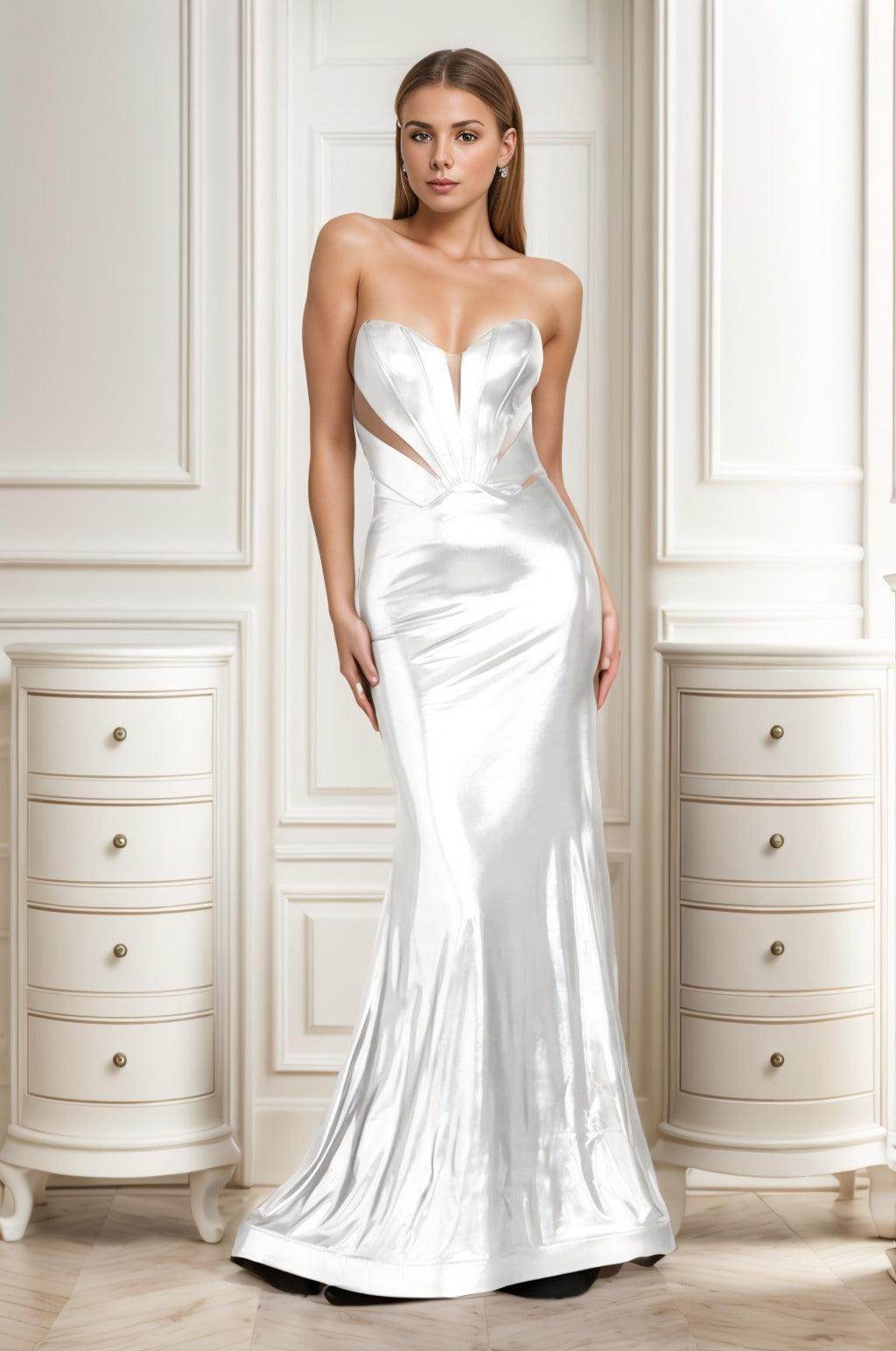 Trumpet-Mermaid Sweep-Brush Train Hot Stamping Cloth Prom Dress CS0478