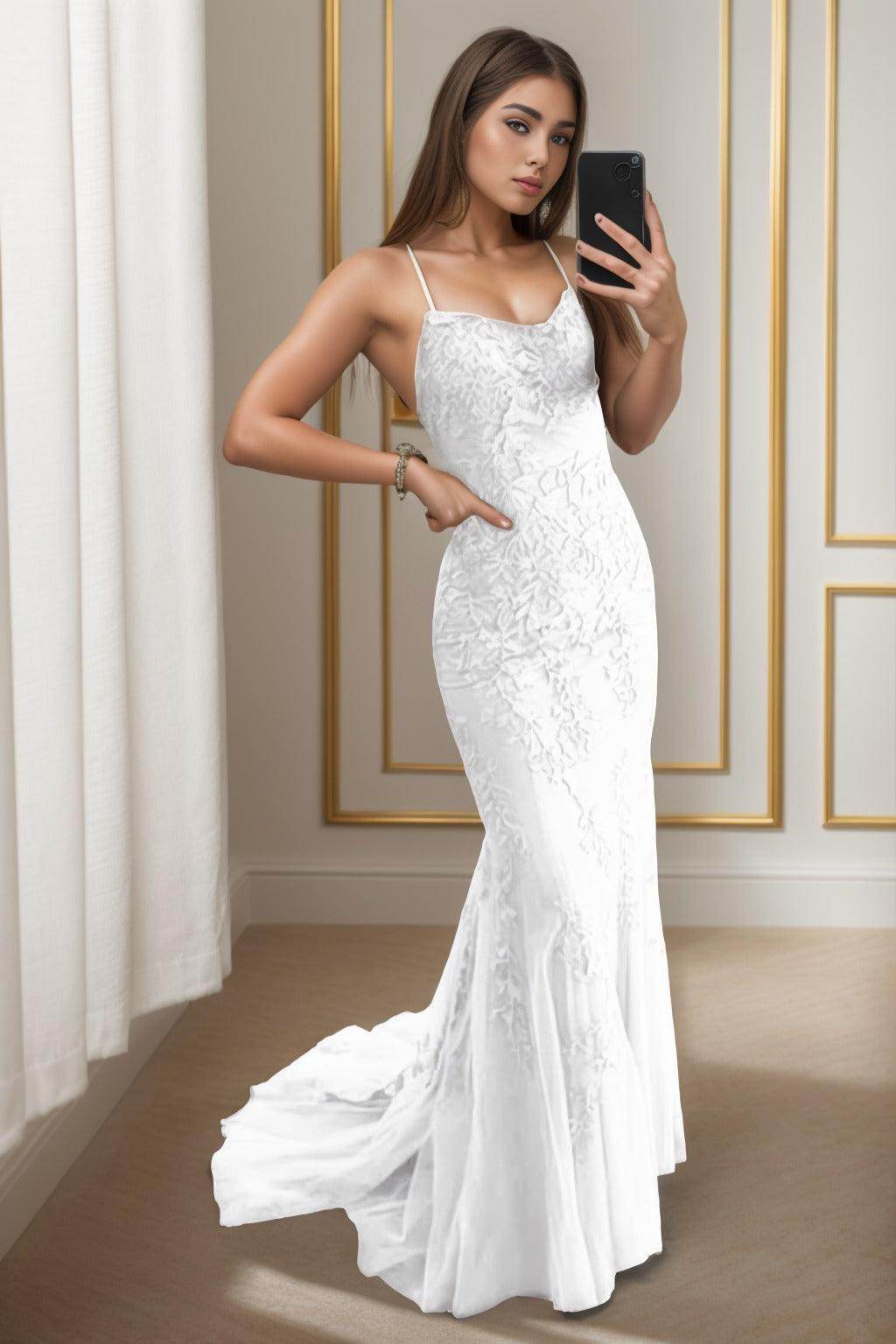 Trumpet-Mermaid Sweep-Brush Train Tulle Prom Dress CS0398