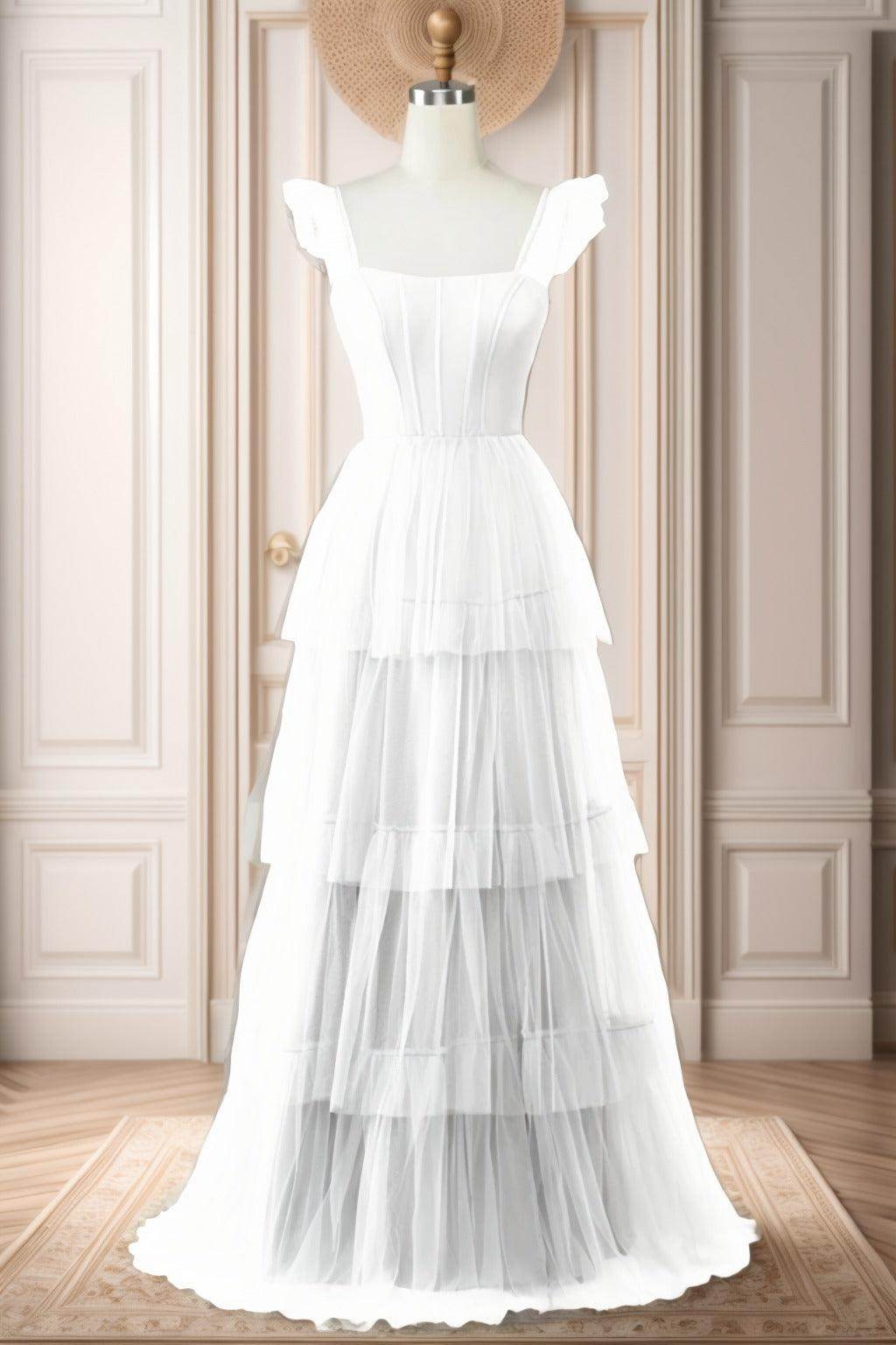 A-Line Sweep-Brush Train Tulle Prom Dress CS0471