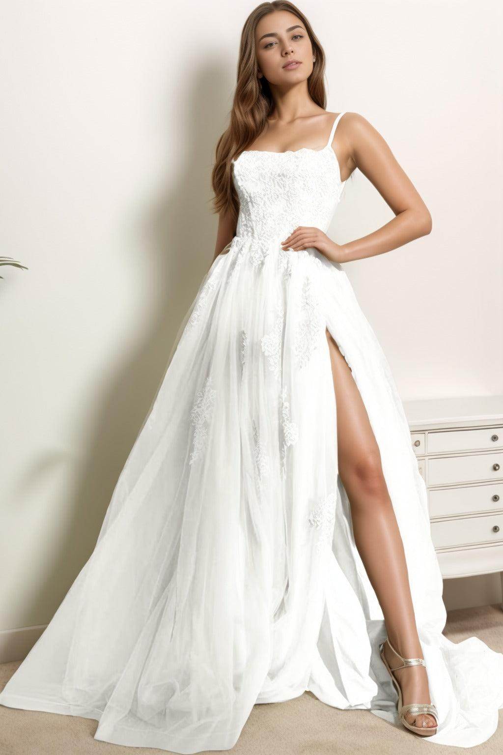 A-Line Sweep-Brush Train Tulle Prom Dress CS0415