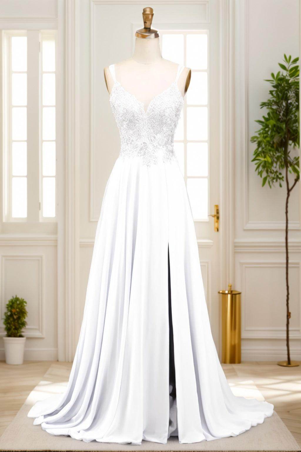 A-Line Sweep-Brush Train Chiffon Prom Dress CS0470
