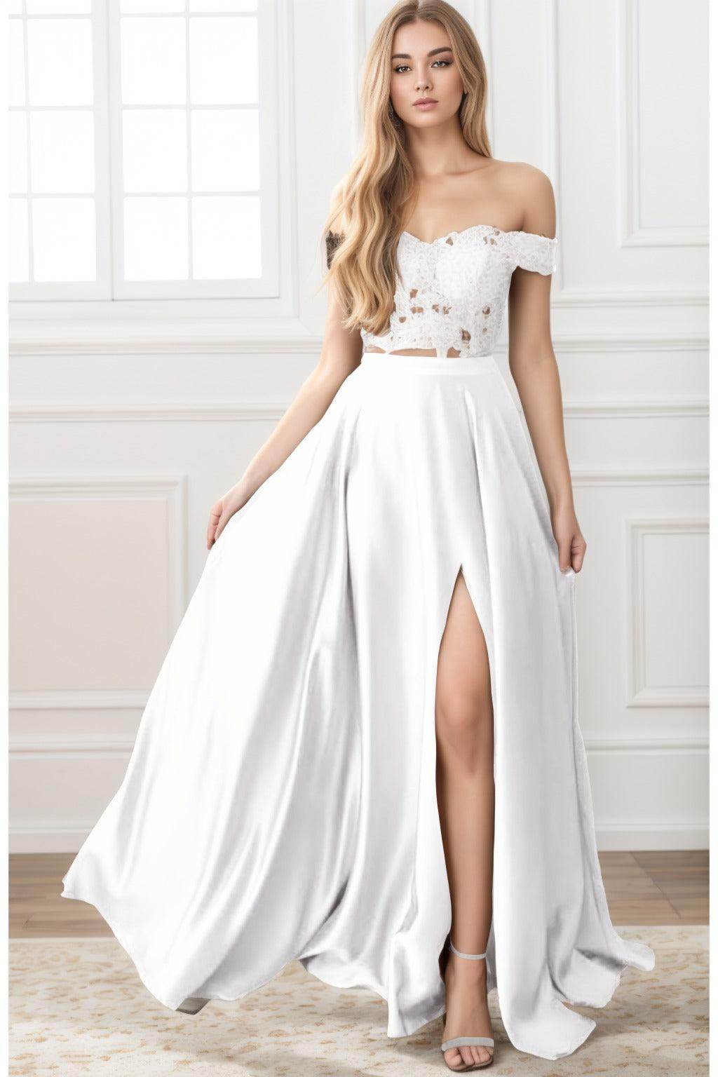 A-Line Sweep-Brush Train Elastic Satin Prom Dress CS0414