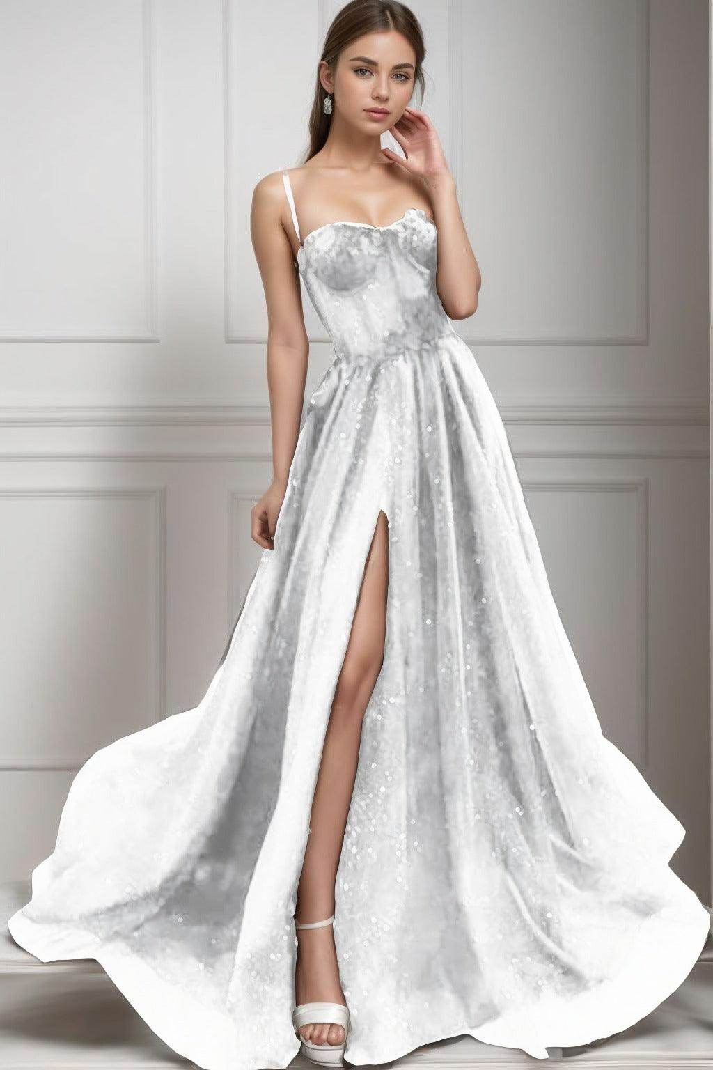 A-Line Sweep-Brush Train Tulle Prom Dress CS0439