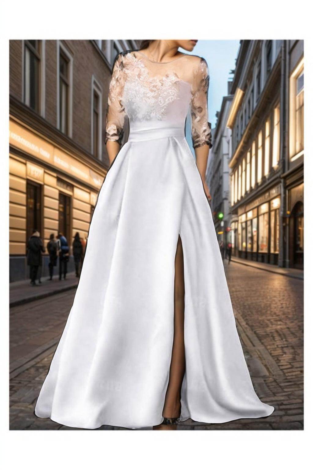 A-Line Sweep-Brush Train Satin Prom Dress CS0456