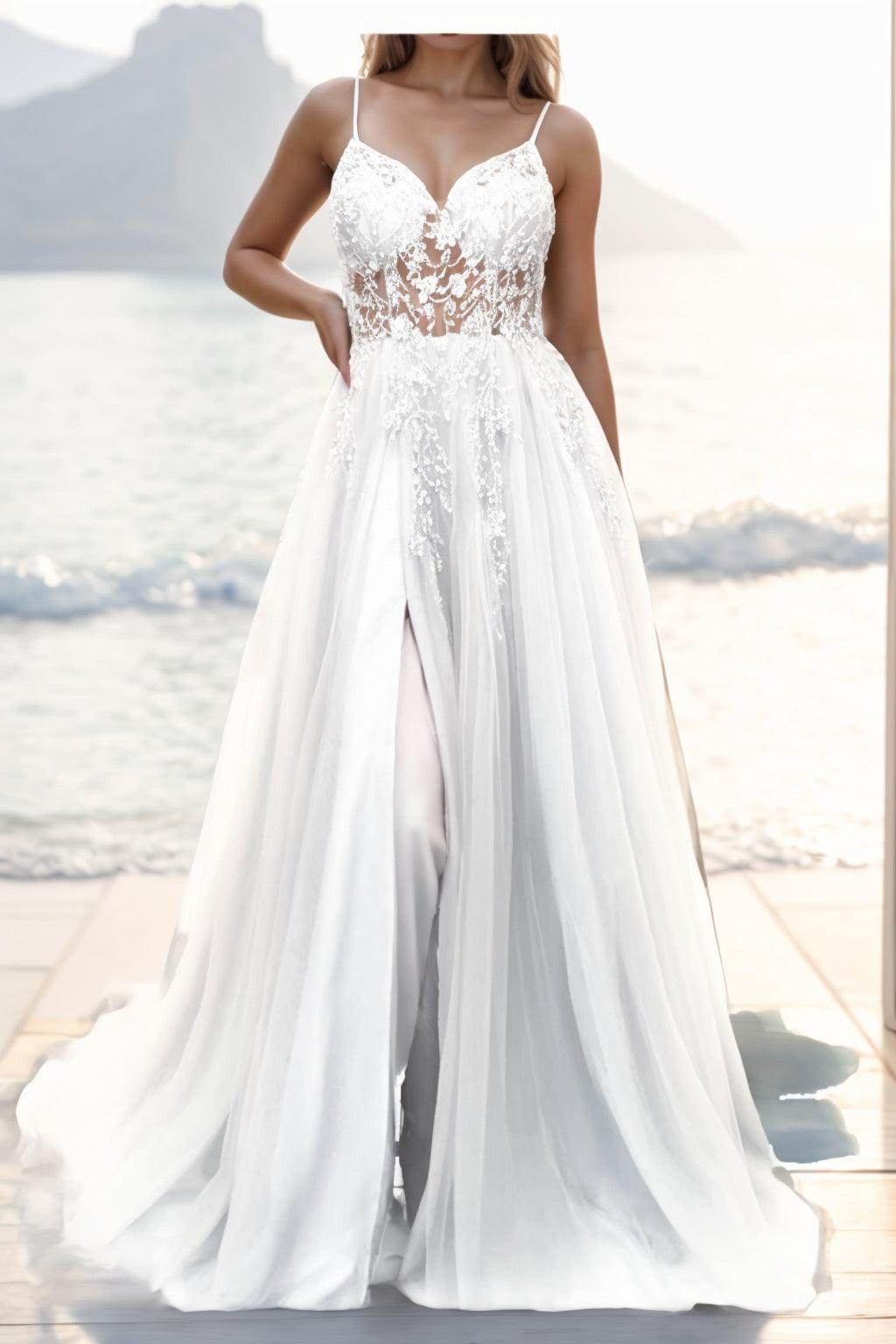 A-line Sweep-Brush Train Tulle Prom Dress CS0402