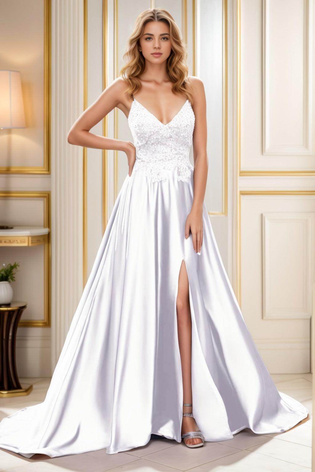 A-Line Court Train Satin Prom Dress CS0460