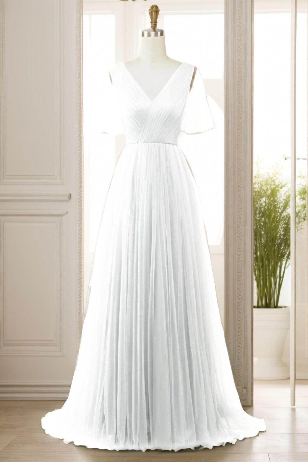A-Line Sweep-Brush Train Tulle Prom Dress CS0472