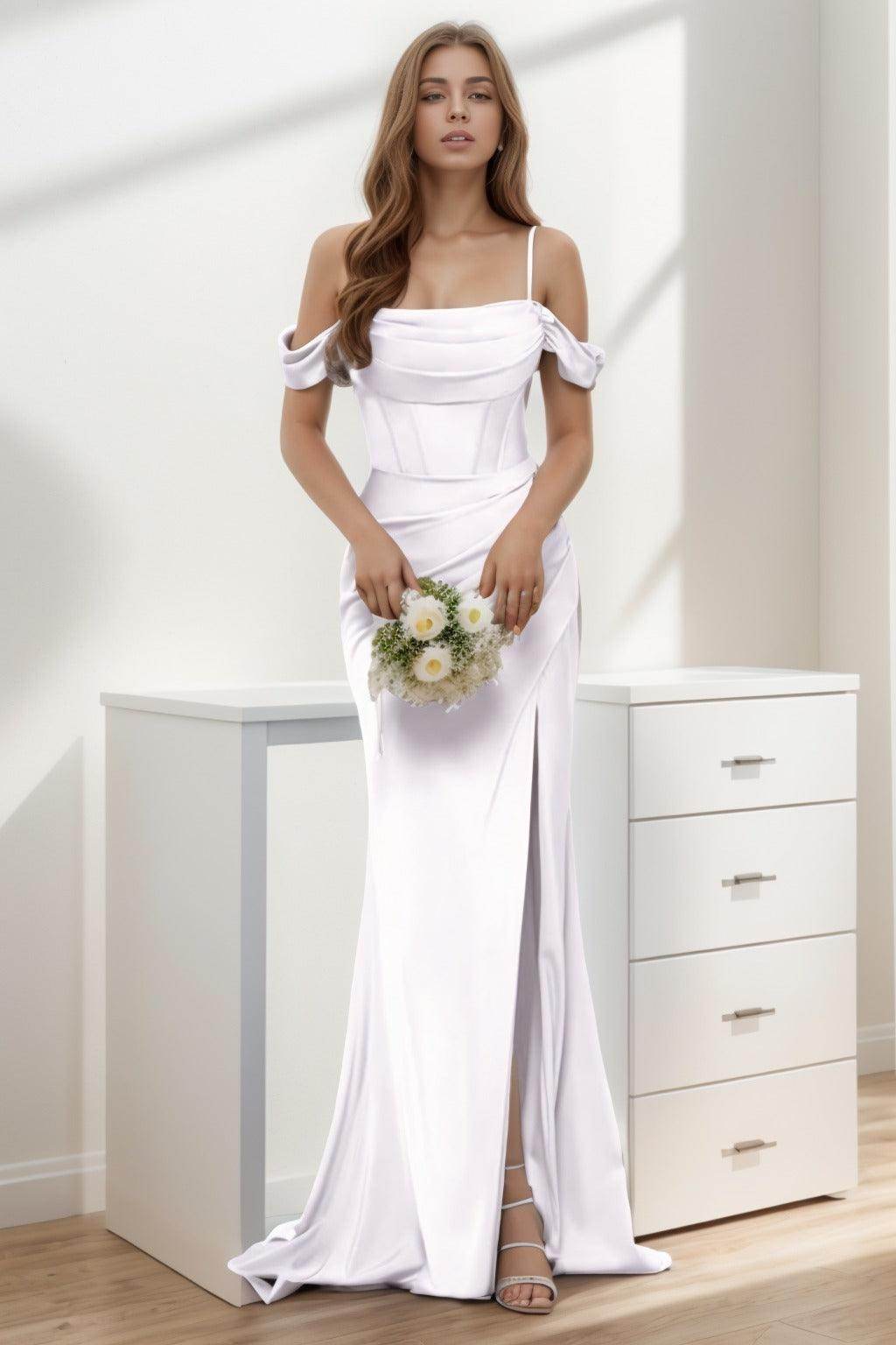 Trumpet-Mermaid Sweep-Brush Train Silk-Like Prom Dress CS0399