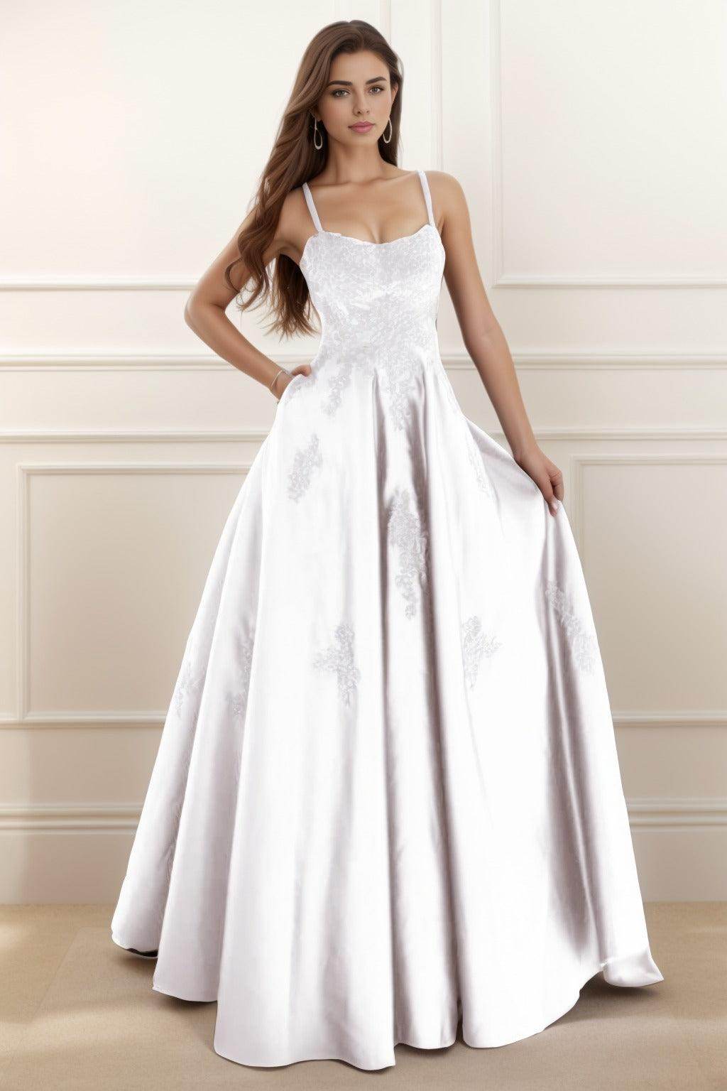 A-Line Floor Length Satin Prom Dress CS0458