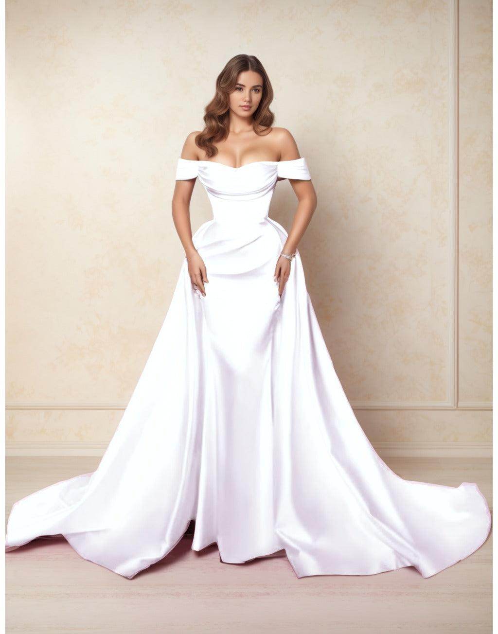 A-Line Chapel Train Satin Prom Dress CS0416