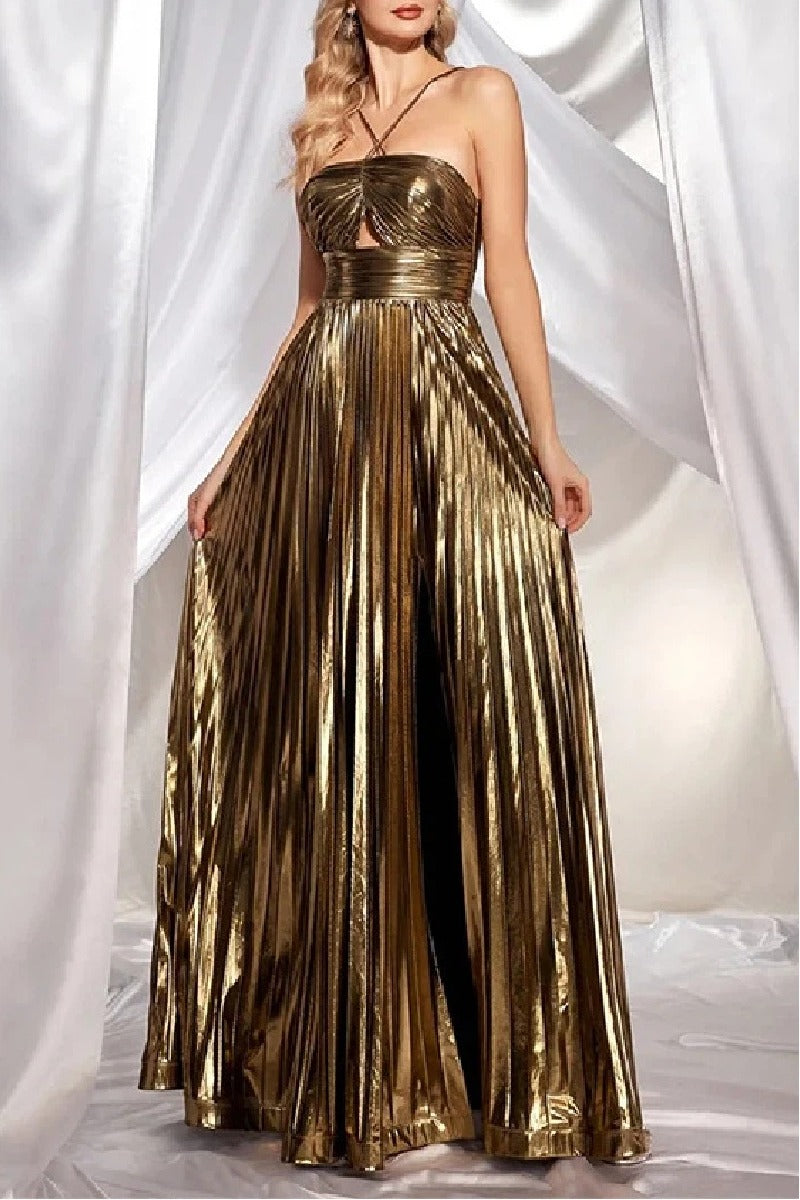 A-Line Floor Length Bronzing Fabric Wedding Guest Dress 860524354429