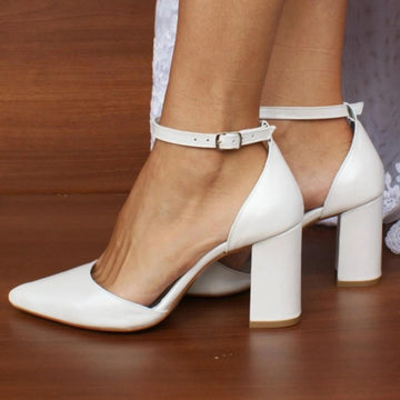 Pointed Toe Ankle Strap Block Heel Elegant Formal Heels Shoes 708839600726