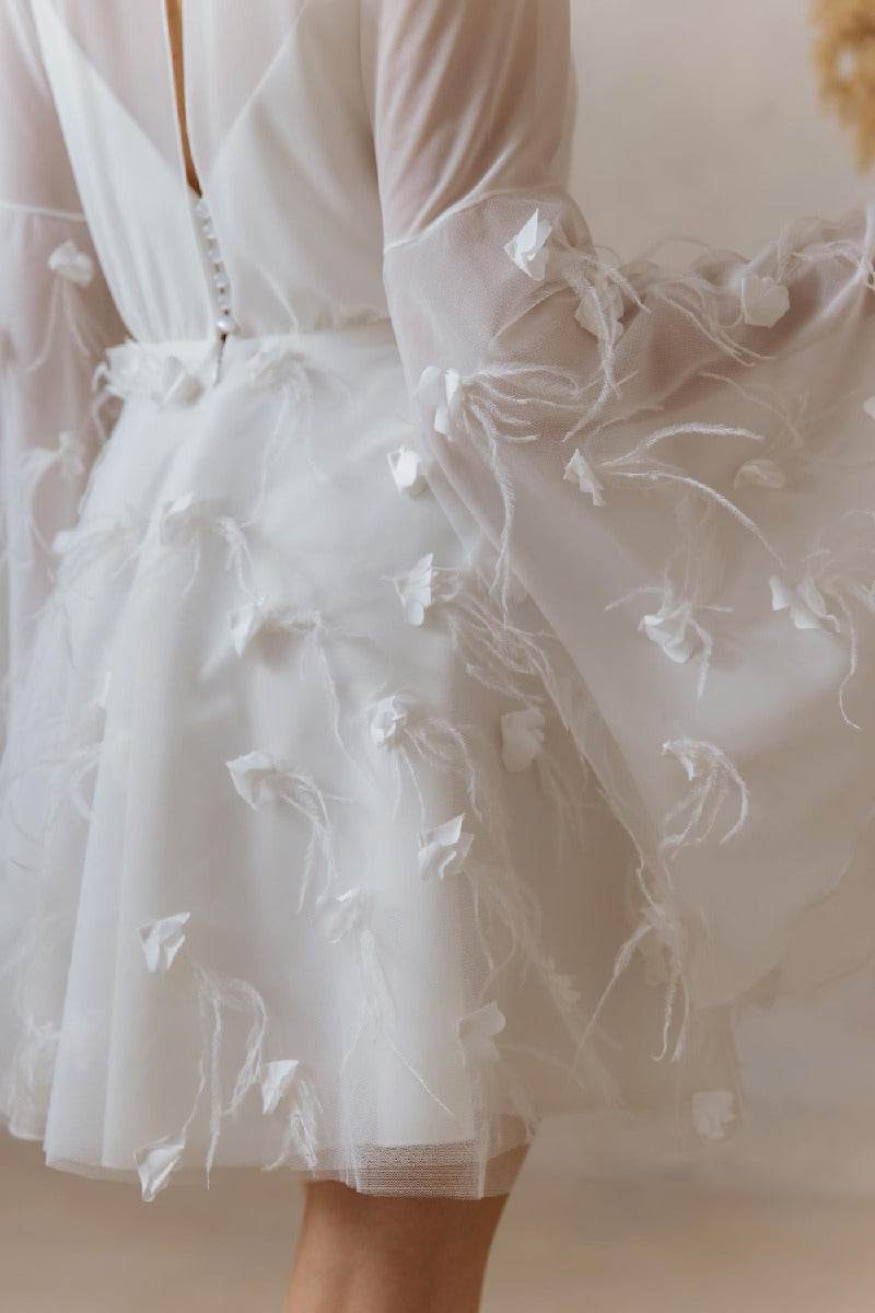 A-Line Short-Mini Chiffon Tulle Little White Dress 100021