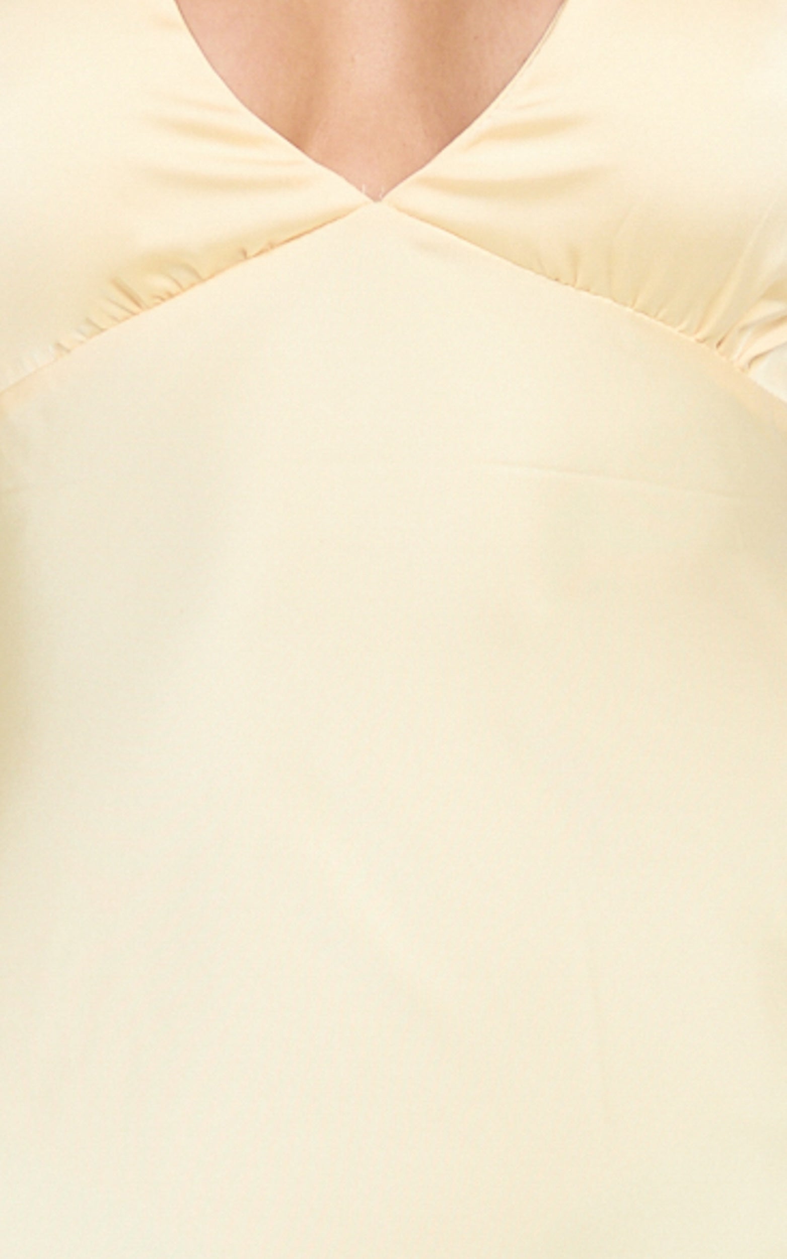Khalani Midi Dress - Deep V Neck Satin Slip Dress in Butter Yellow