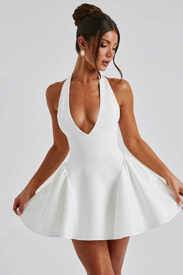 Sexy deep V halter sleeveless waist slimming cocktail dress 847740943644