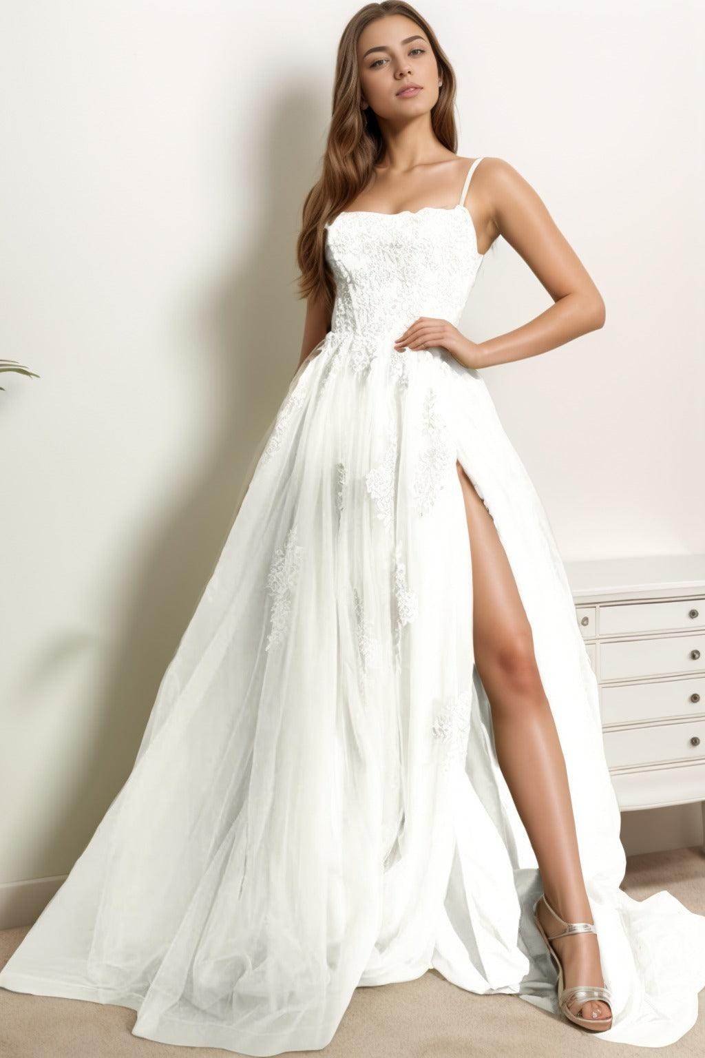 A-Line Sweep-Brush Train Tulle Prom Dress CS0415