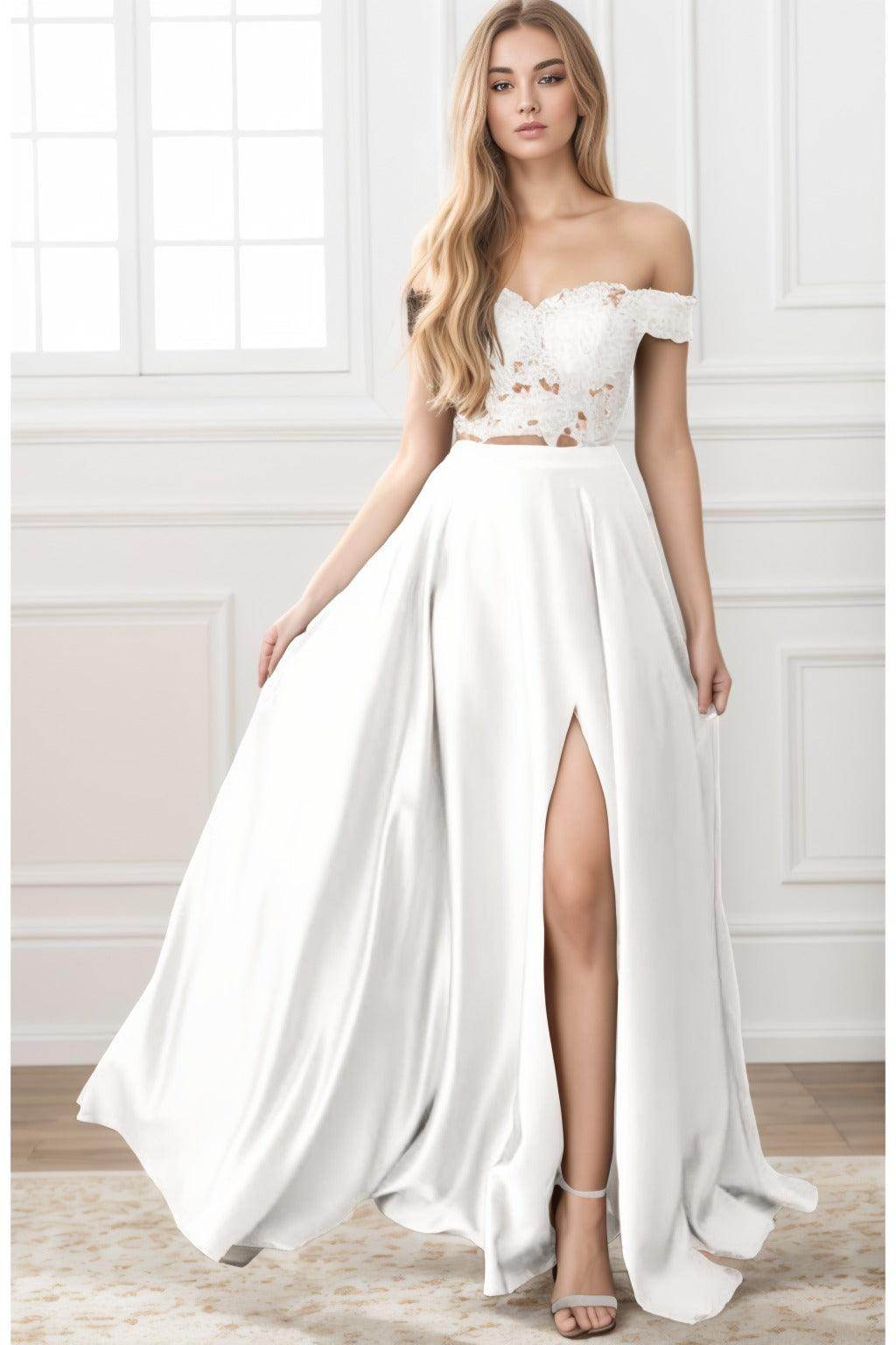 A-Line Sweep-Brush Train Elastic Satin Prom Dress CS0414