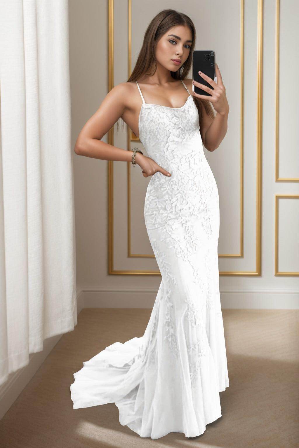 Trumpet-Mermaid Sweep-Brush Train Tulle Prom Dress CS0398