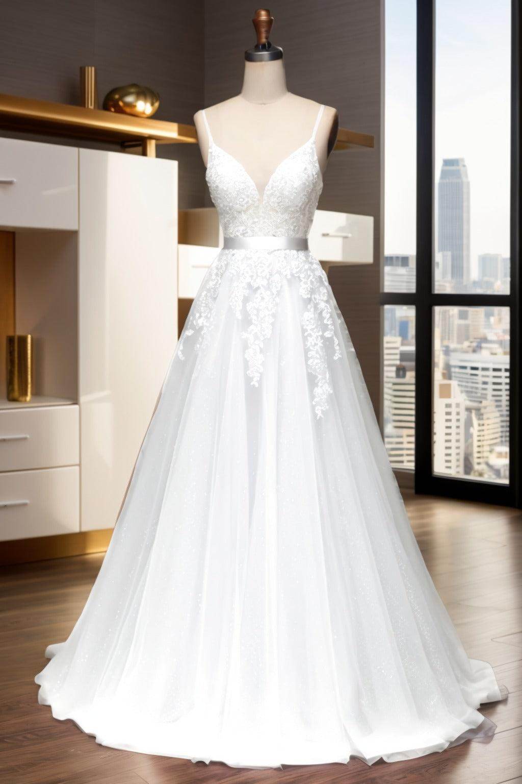 A-Line Sweep-Brush Train Tulle Prom Dress CS0464