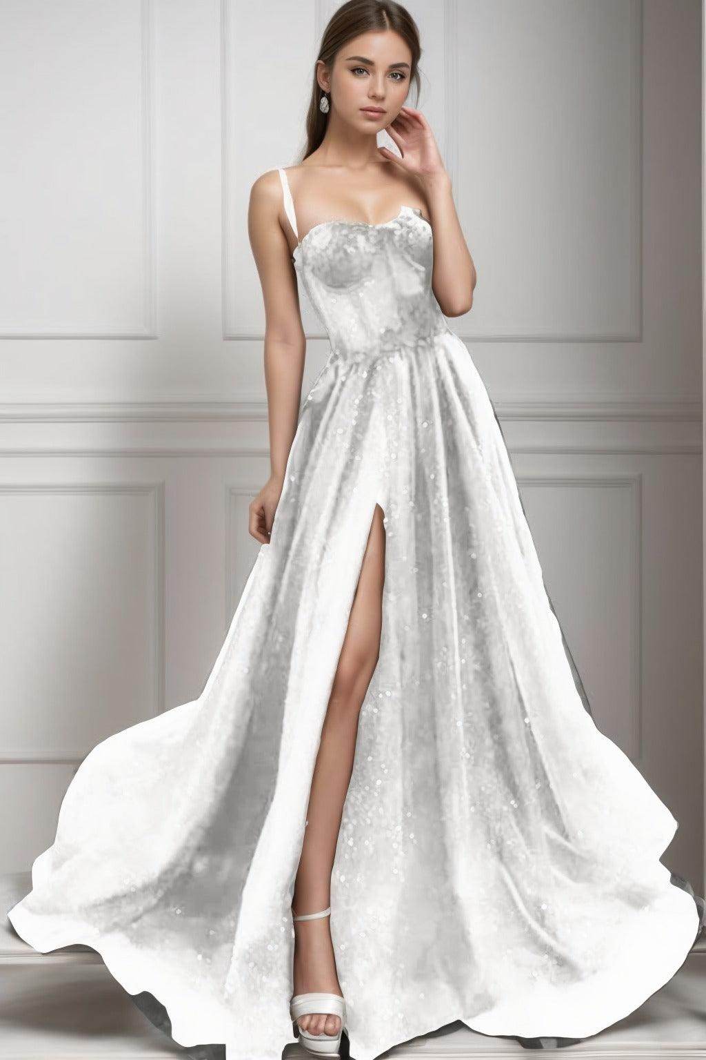 A-Line Sweep-Brush Train Tulle Prom Dress CS0439