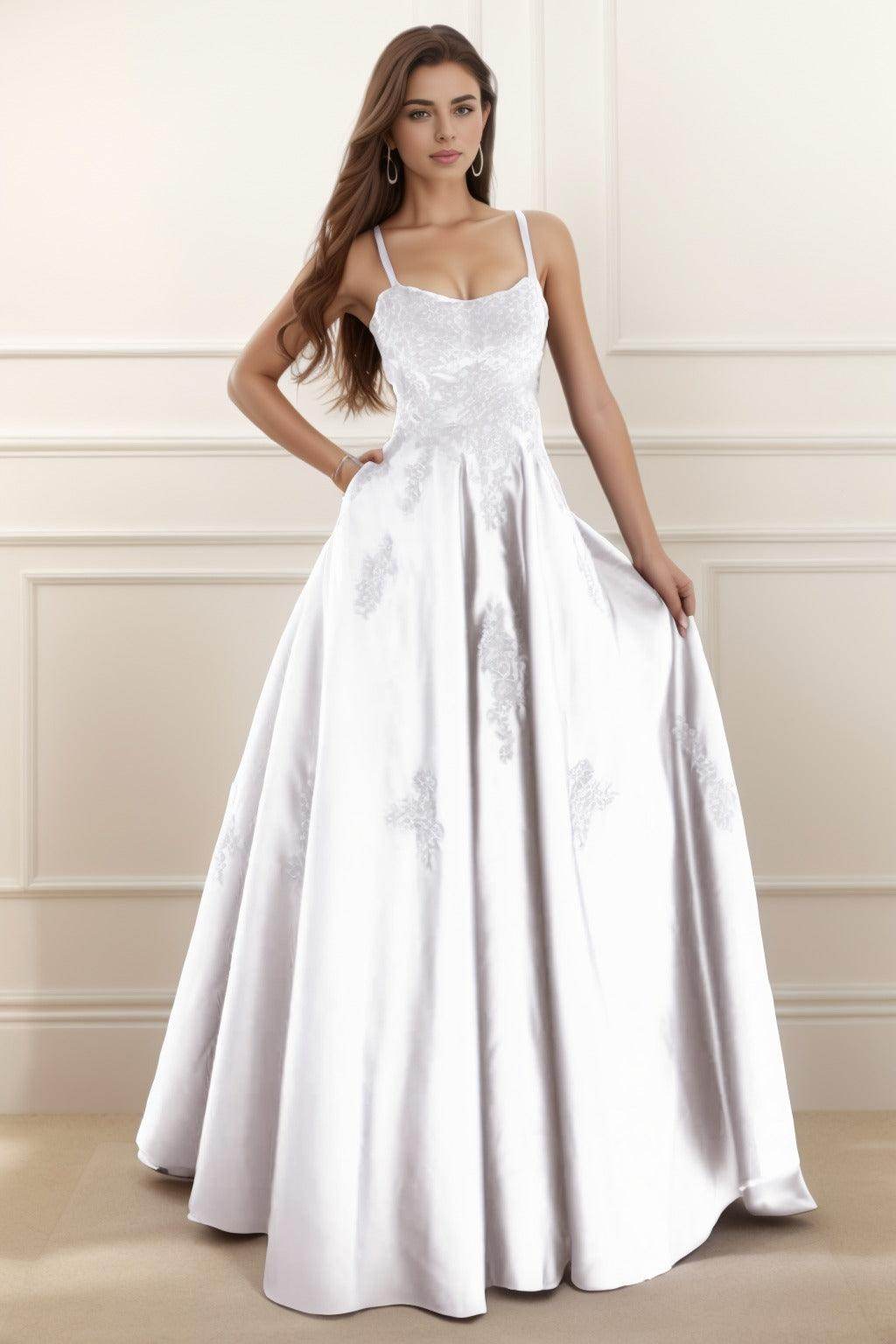 A-Line Floor Length Satin Prom Dress CS0458