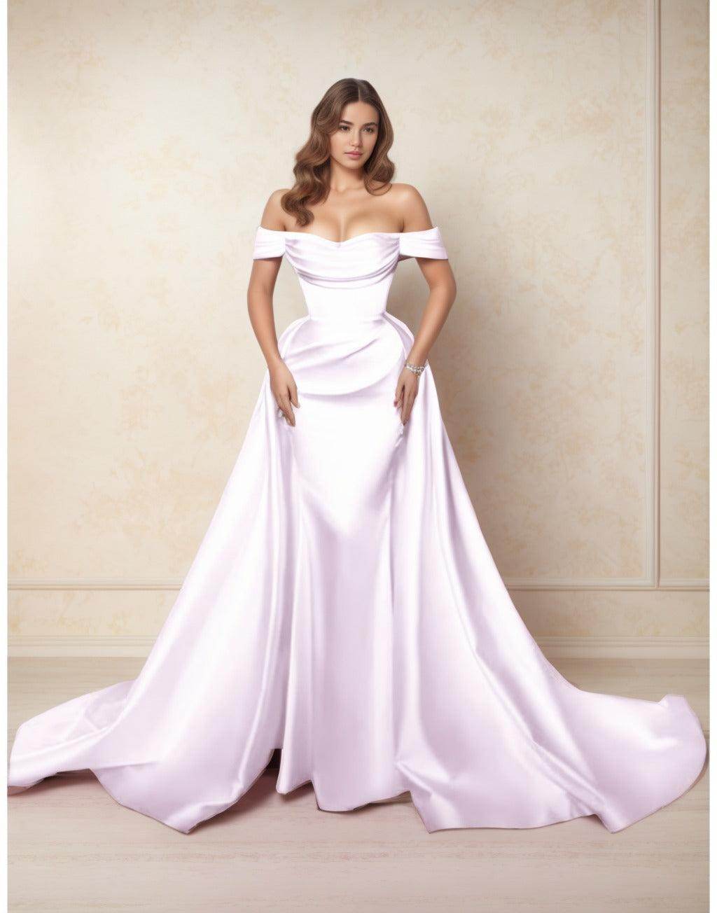 A-Line Chapel Train Satin Prom Dress CS0416