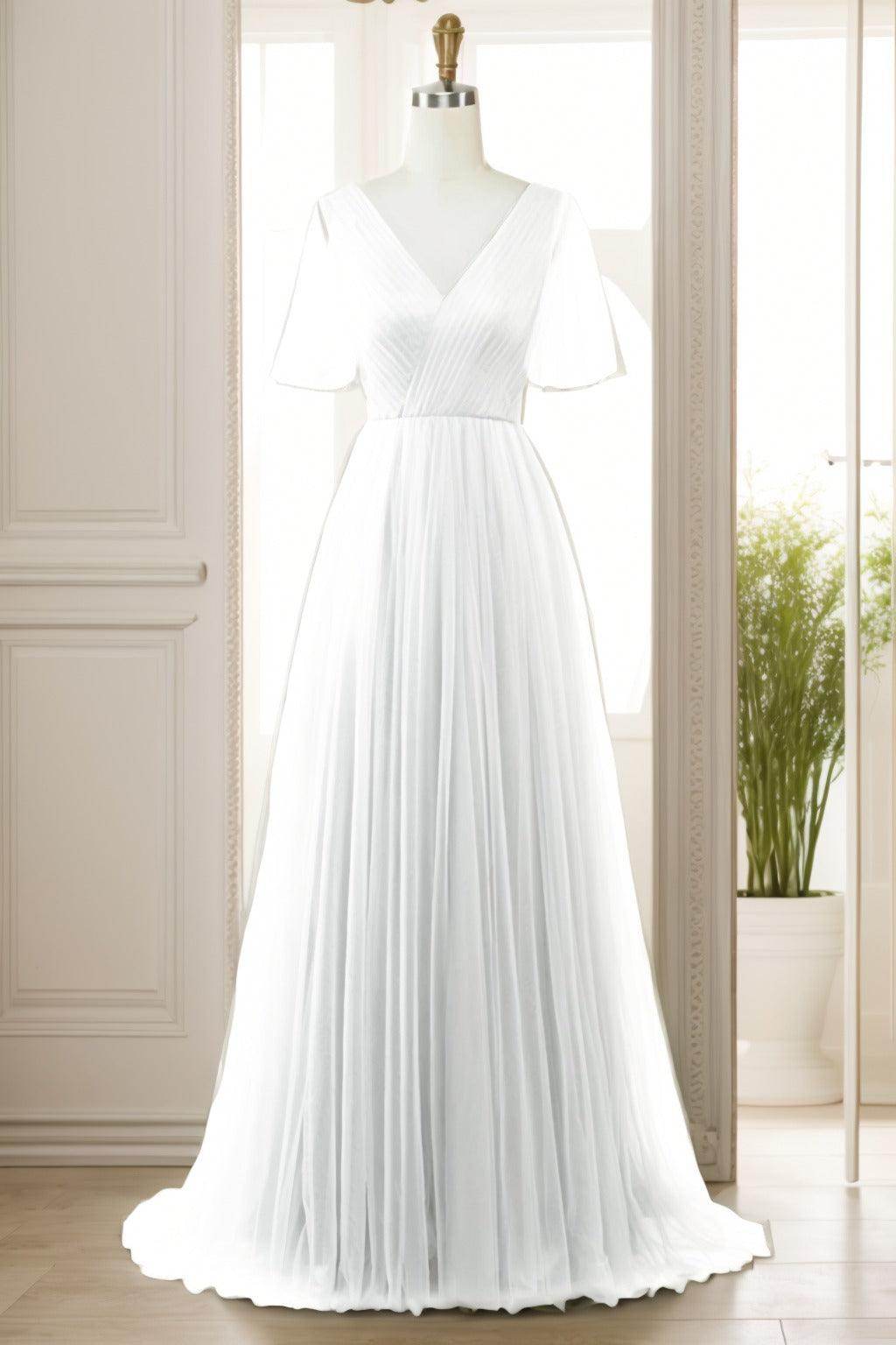 A-Line Sweep-Brush Train Tulle Prom Dress CS0472