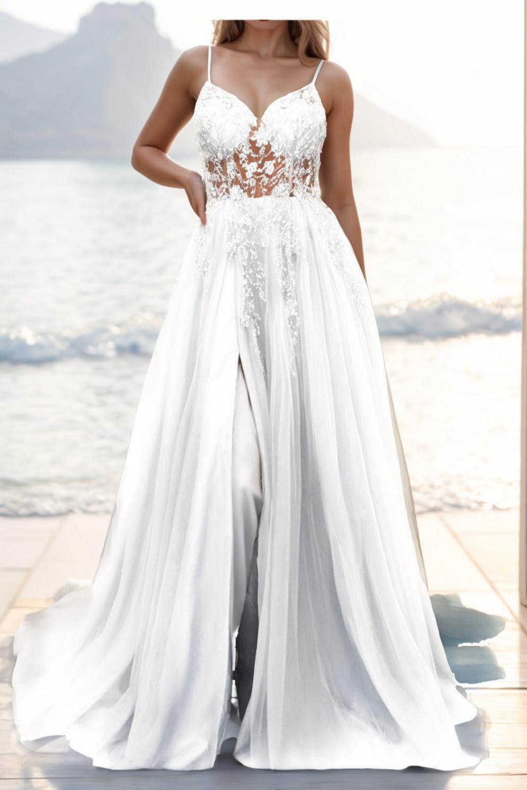 A-line Sweep-Brush Train Tulle Prom Dress CS0402