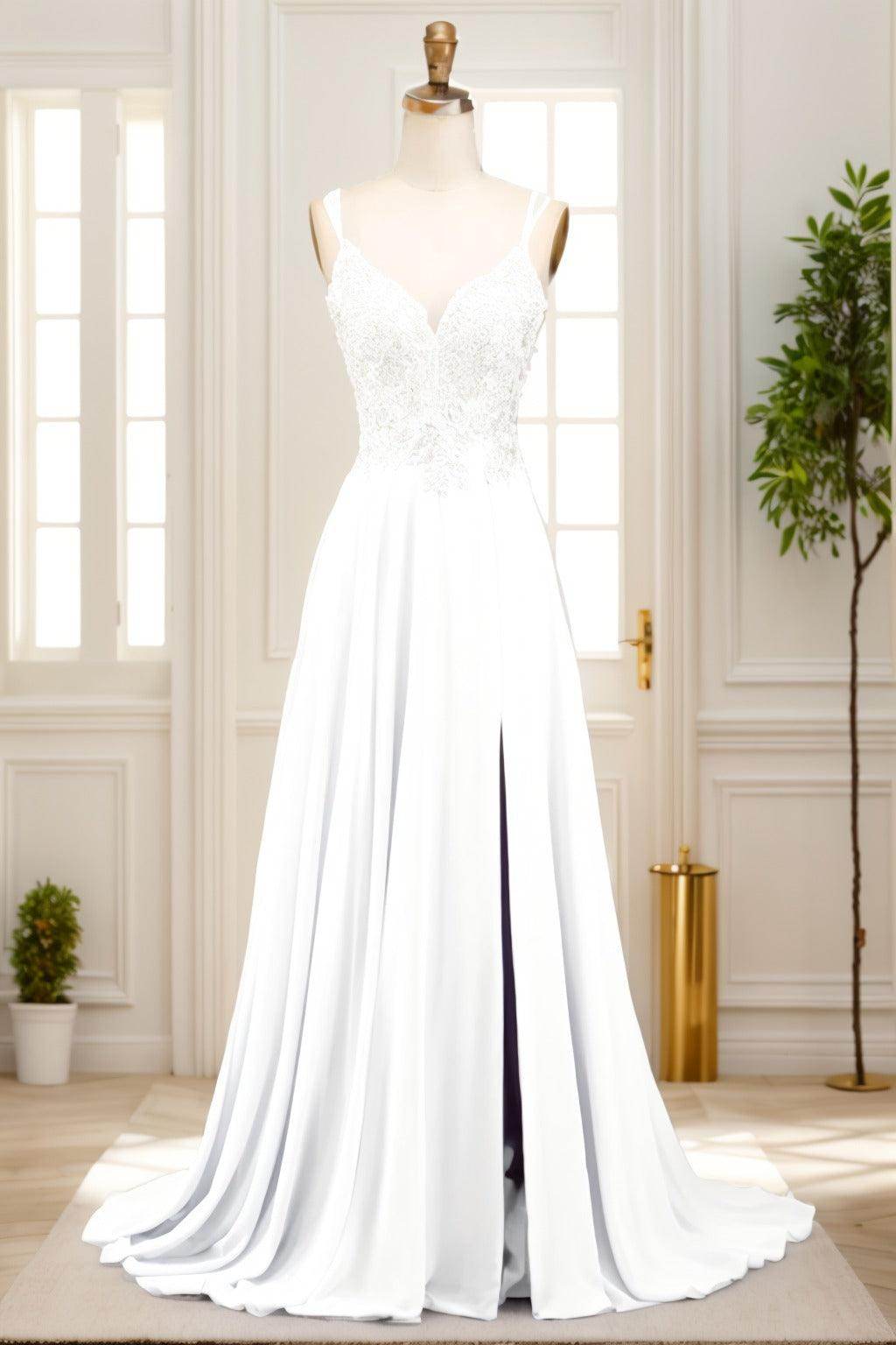 A-Line Sweep-Brush Train Chiffon Prom Dress CS0470