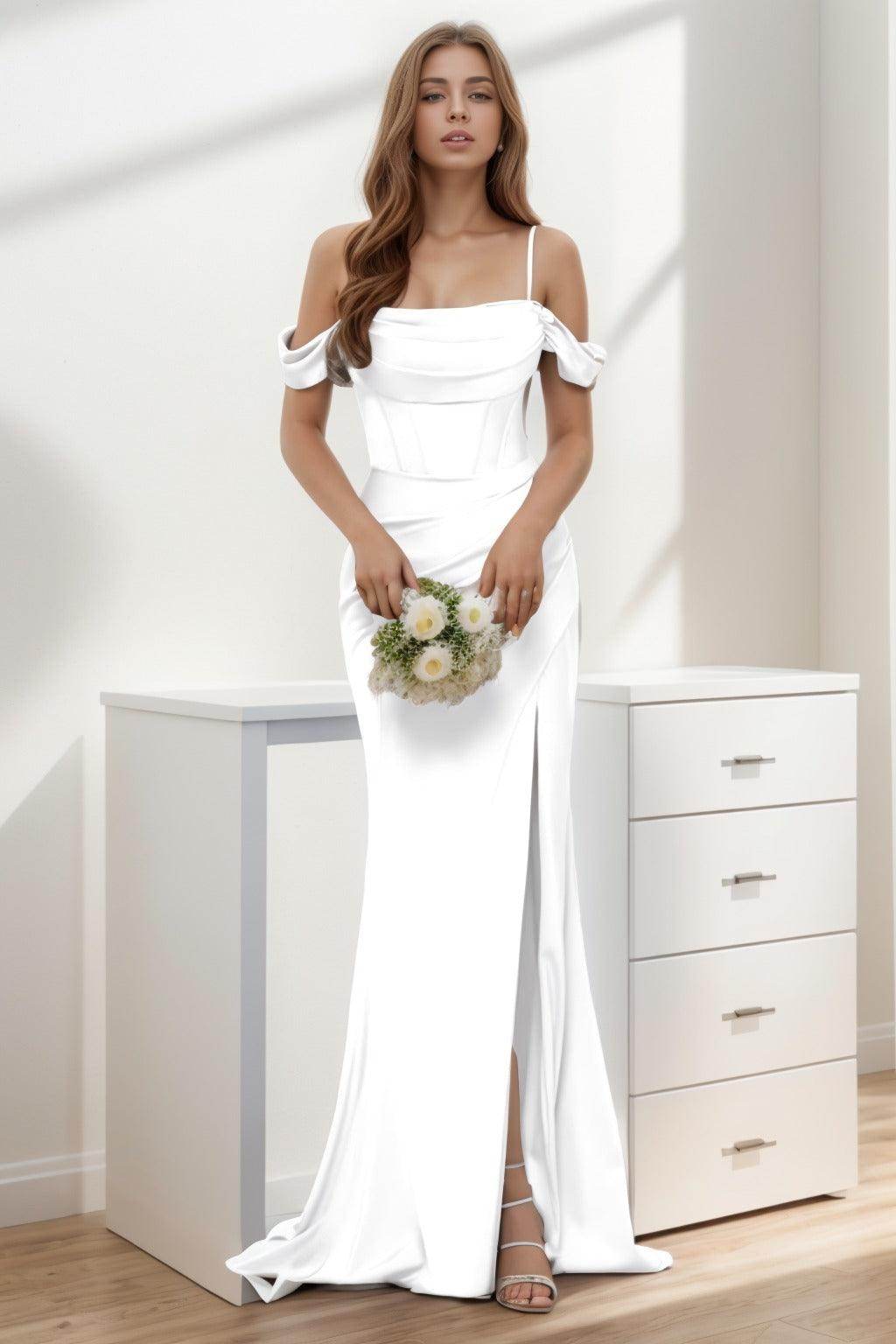 Trumpet-Mermaid Sweep-Brush Train Silk-Like Prom Dress CS0399