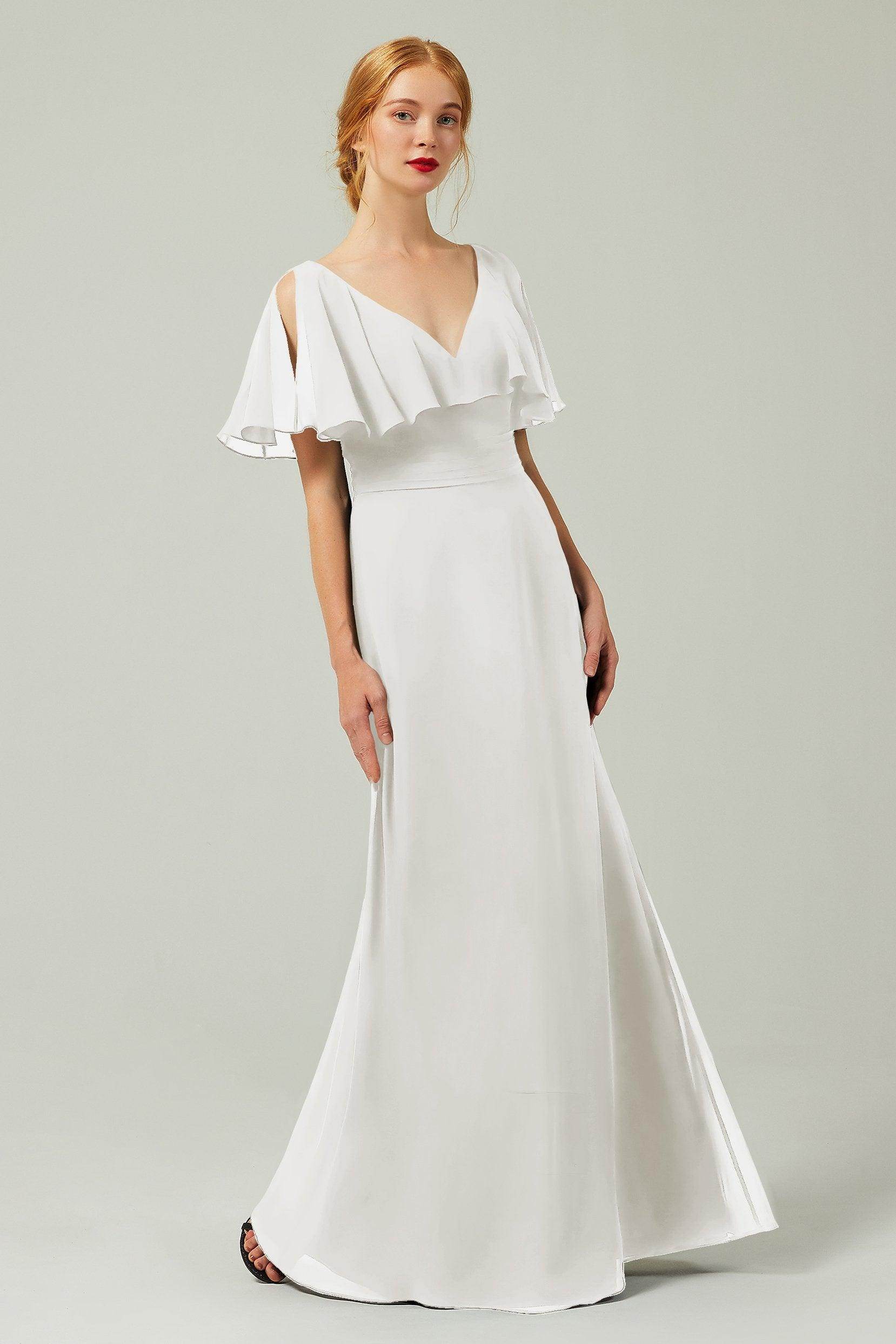 Sheath-Column Floor Length Chiffon Bridesmaid Dress Formal Dresses CB0341