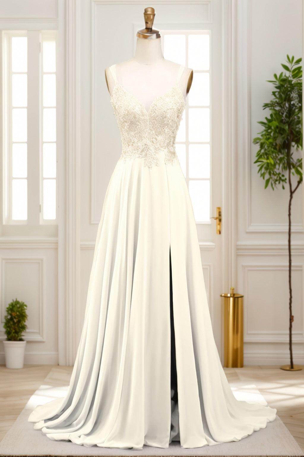 A-Line Sweep-Brush Train Chiffon Prom Dress CS0470