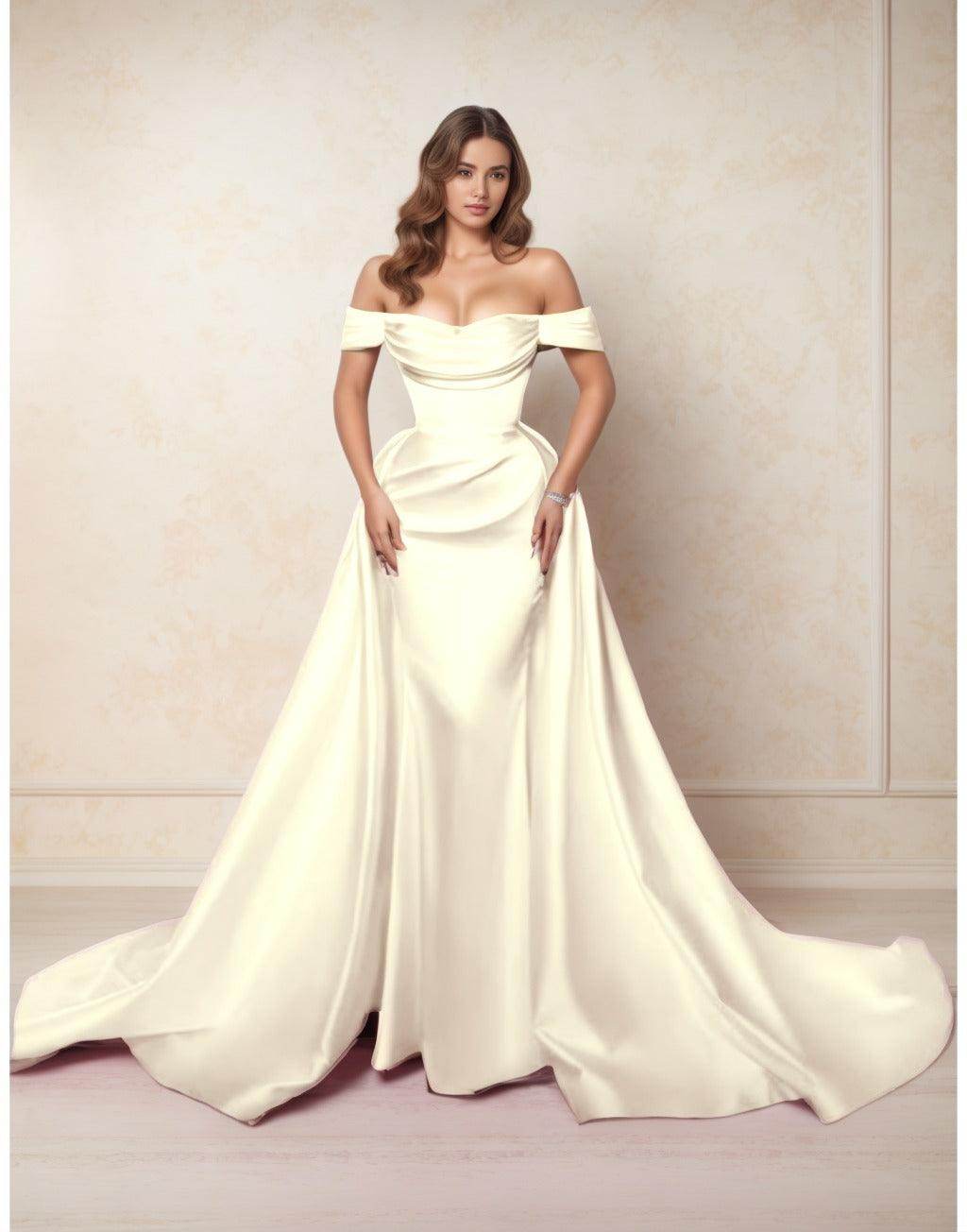 A-Line Chapel Train Satin Prom Dress CS0416
