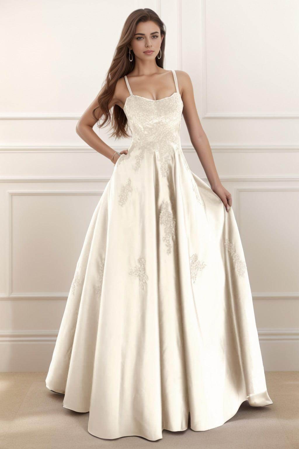A-Line Floor Length Satin Prom Dress CS0458