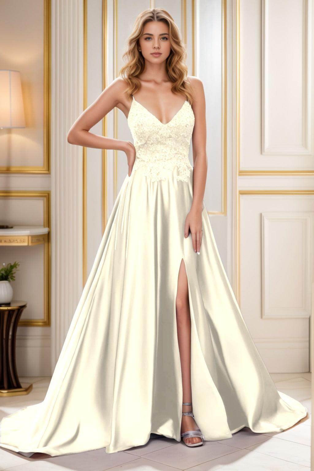 A-Line Court Train Satin Prom Dress CS0460