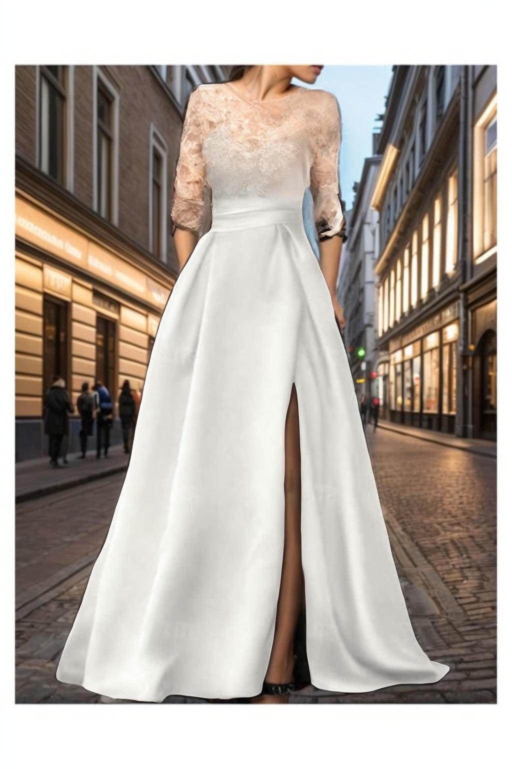 A-Line Sweep-Brush Train Satin Prom Dress CS0456
