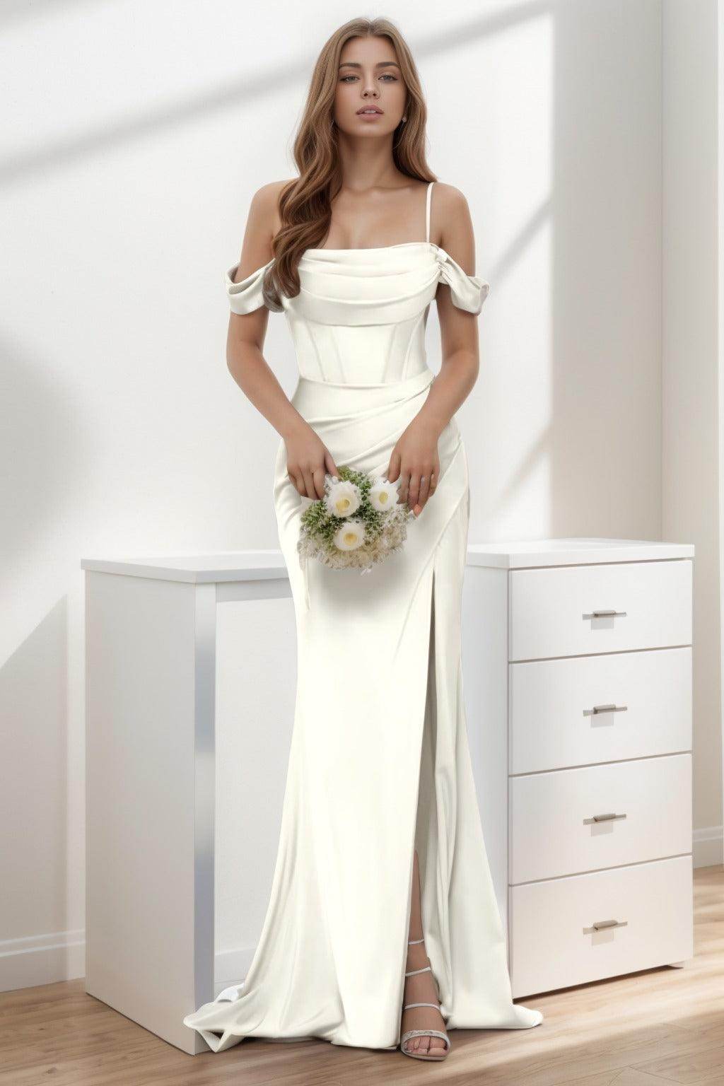 Trumpet-Mermaid Sweep-Brush Train Silk-Like Prom Dress CS0399