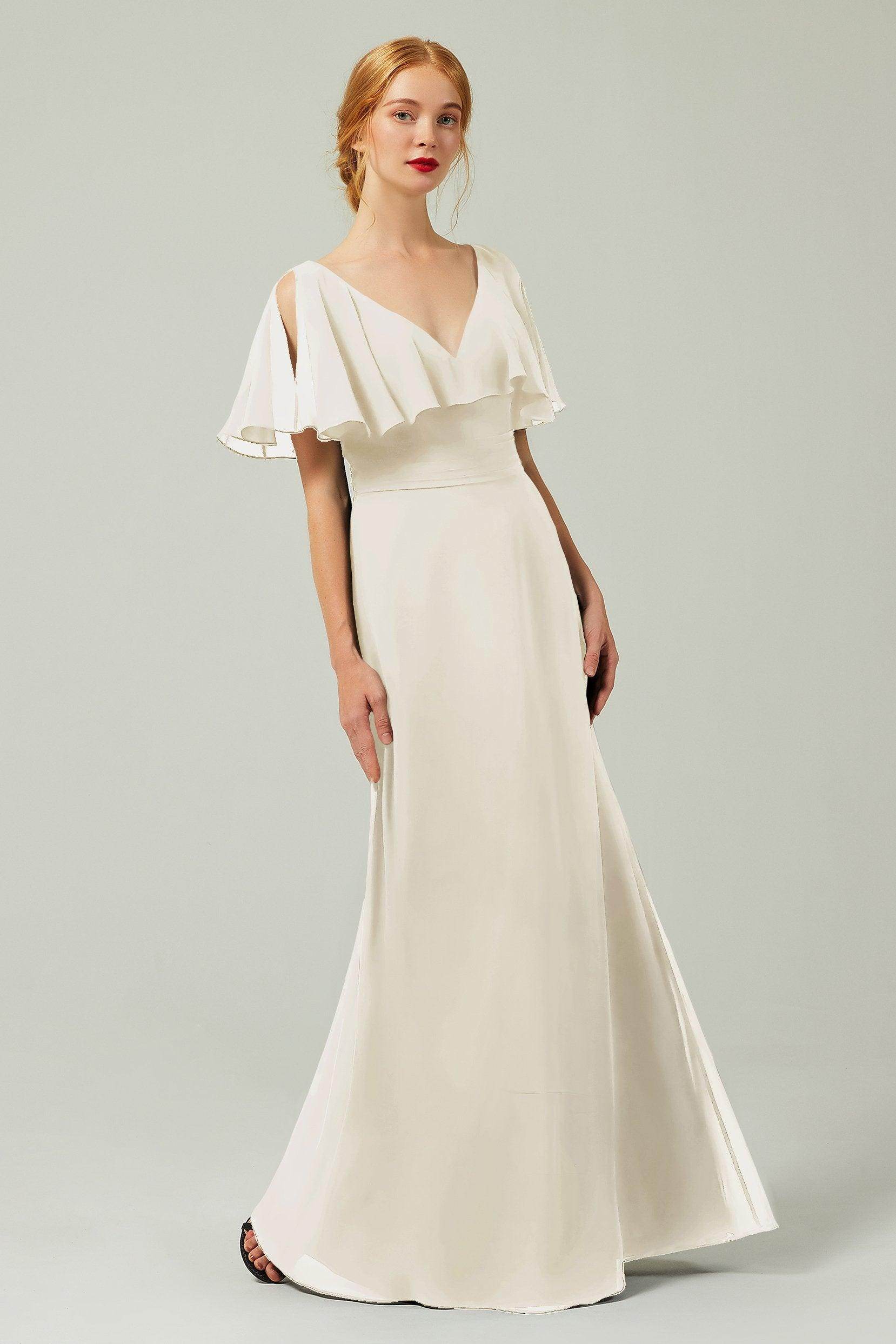 Sheath-Column Floor Length Chiffon Bridesmaid Dress Formal Dresses CB0341