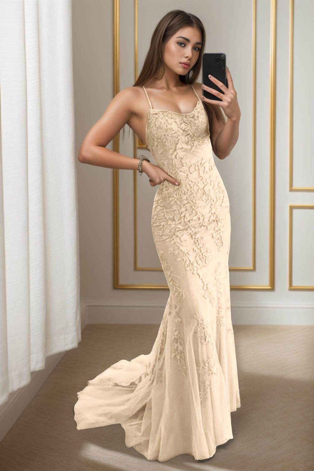 Trumpet-Mermaid Sweep-Brush Train Tulle Prom Dress CS0398