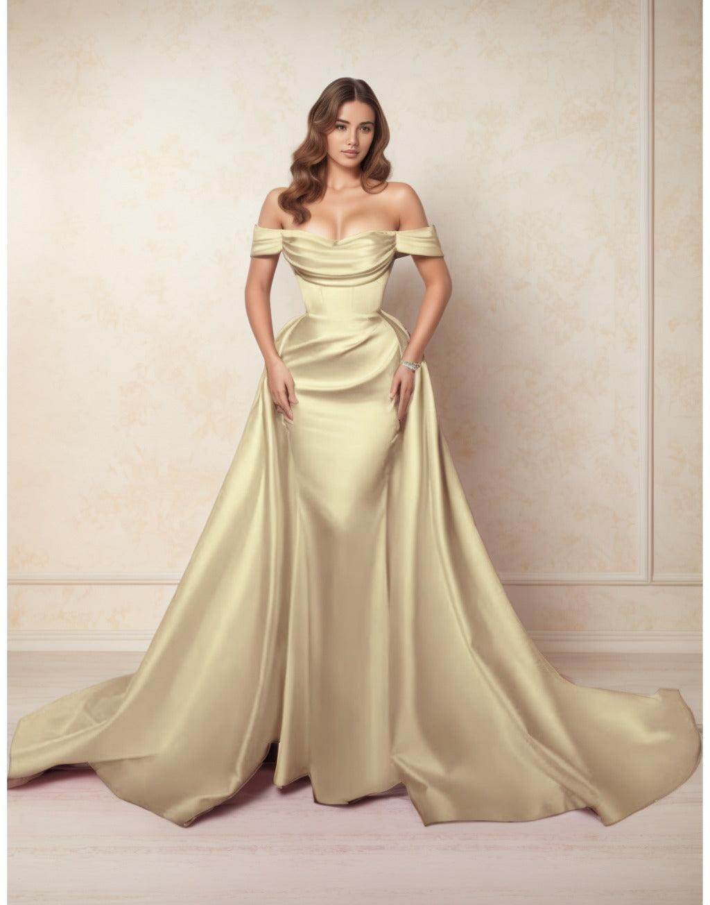 A-Line Chapel Train Satin Prom Dress CS0416