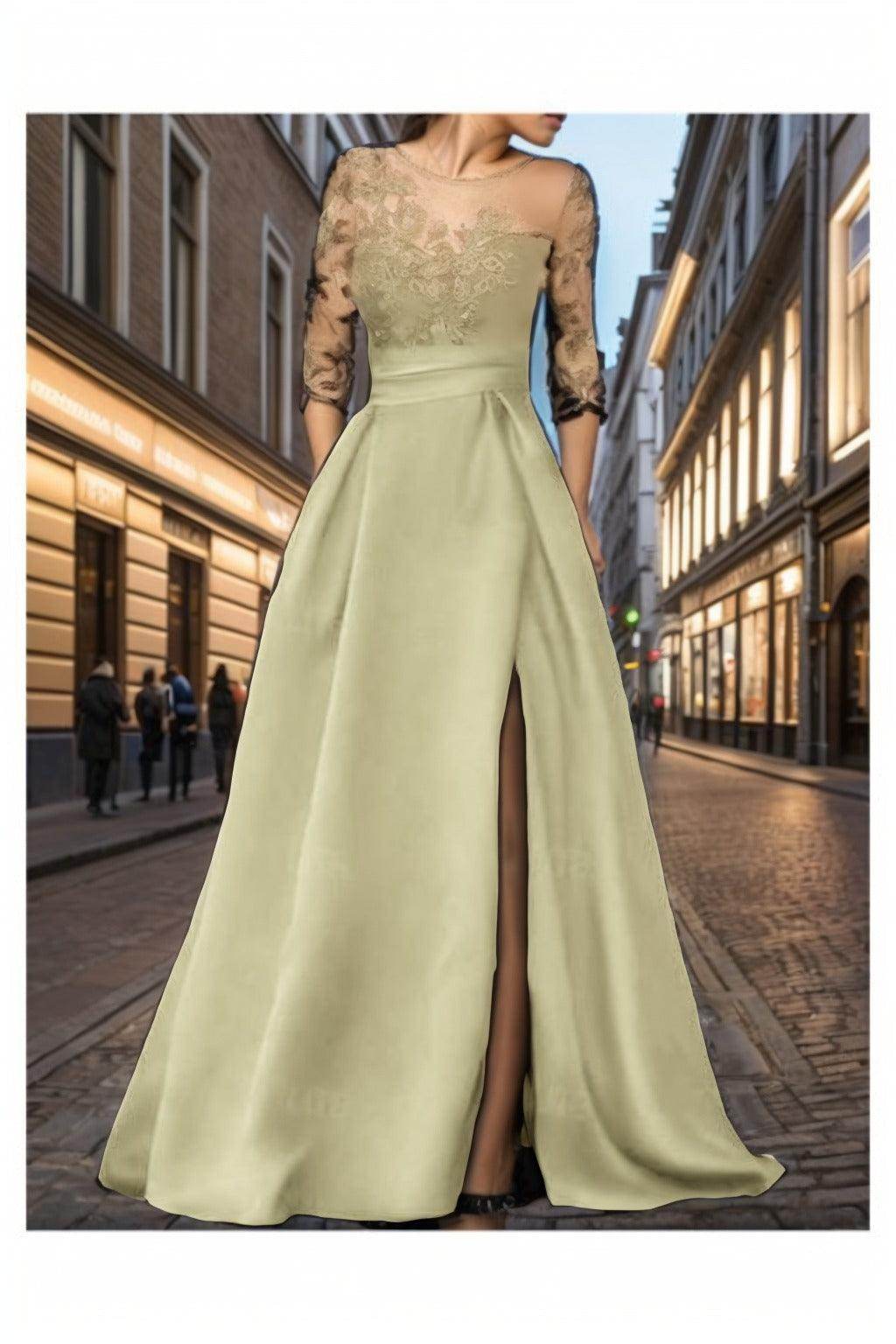 A-Line Sweep-Brush Train Satin Prom Dress CS0456
