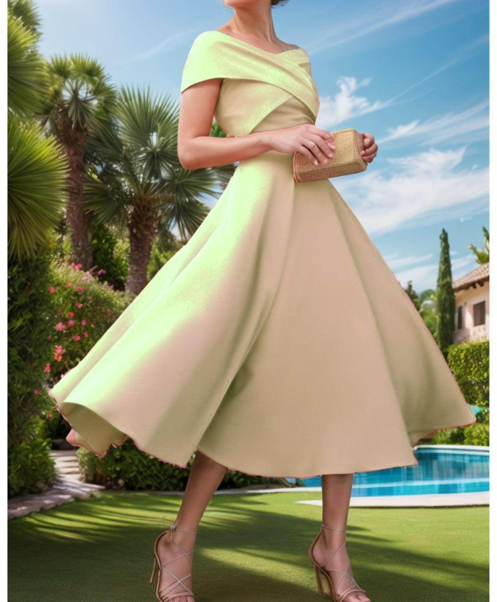 A-Line Tea Length Satin Prom Dress CS0455