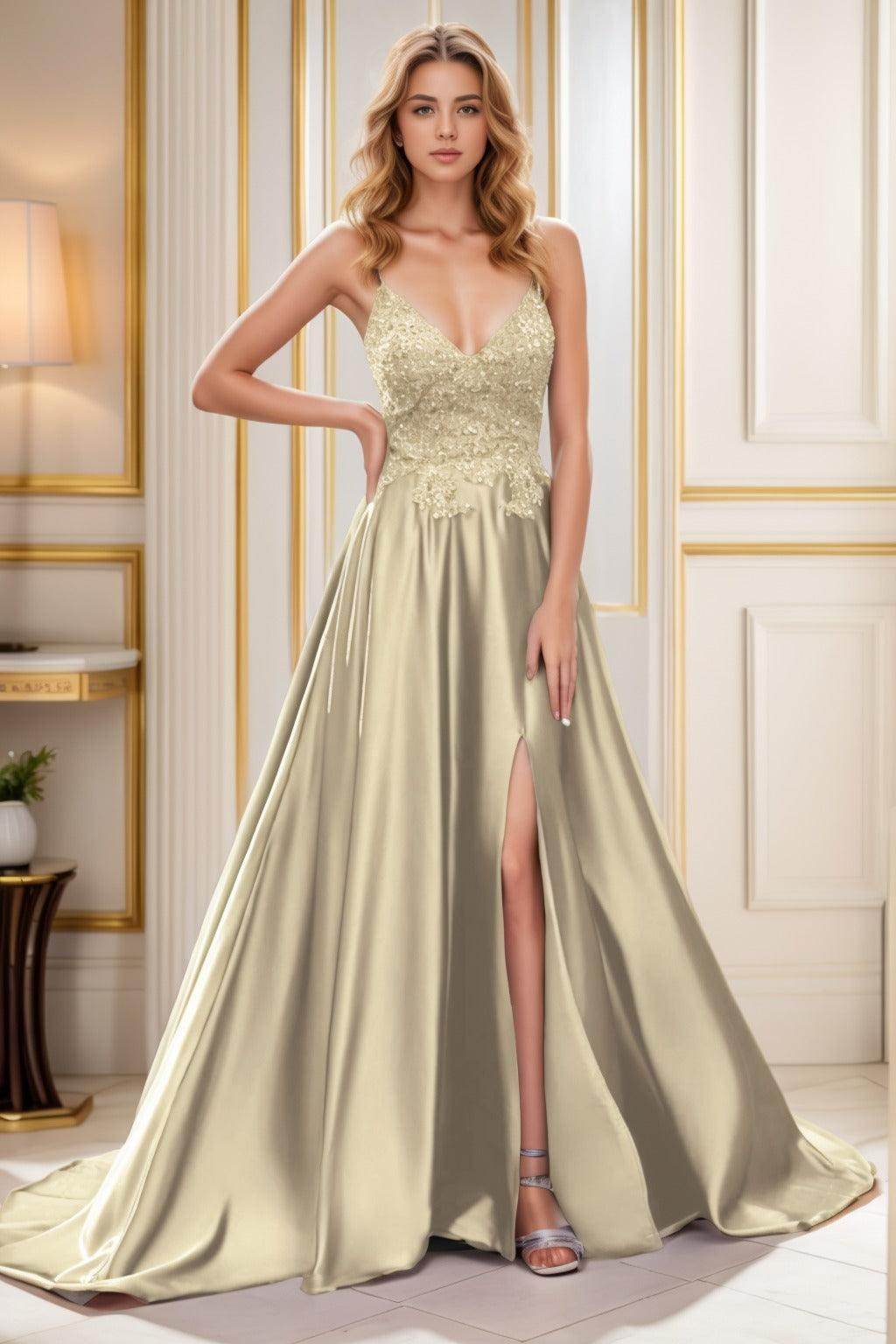 A-Line Court Train Satin Prom Dress CS0460