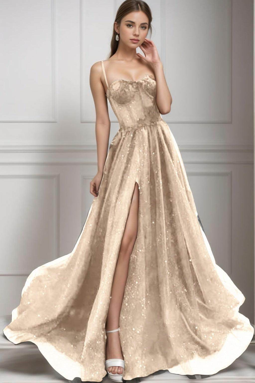 A-Line Sweep-Brush Train Tulle Prom Dress CS0439