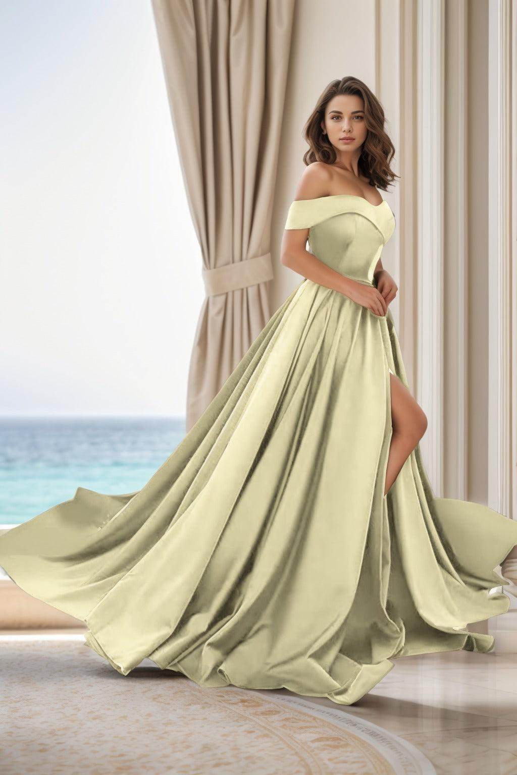 A-Line Court Train Satin Prom Dress CS0405