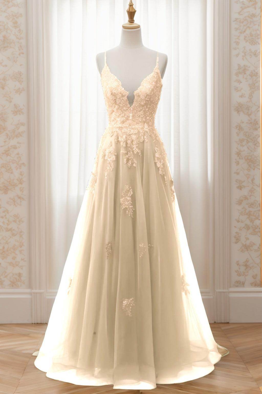 A-Line Sweep-Brush Train Tulle Prom Dress CS0463