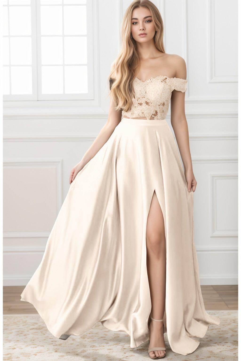 A-Line Sweep-Brush Train Elastic Satin Prom Dress CS0414