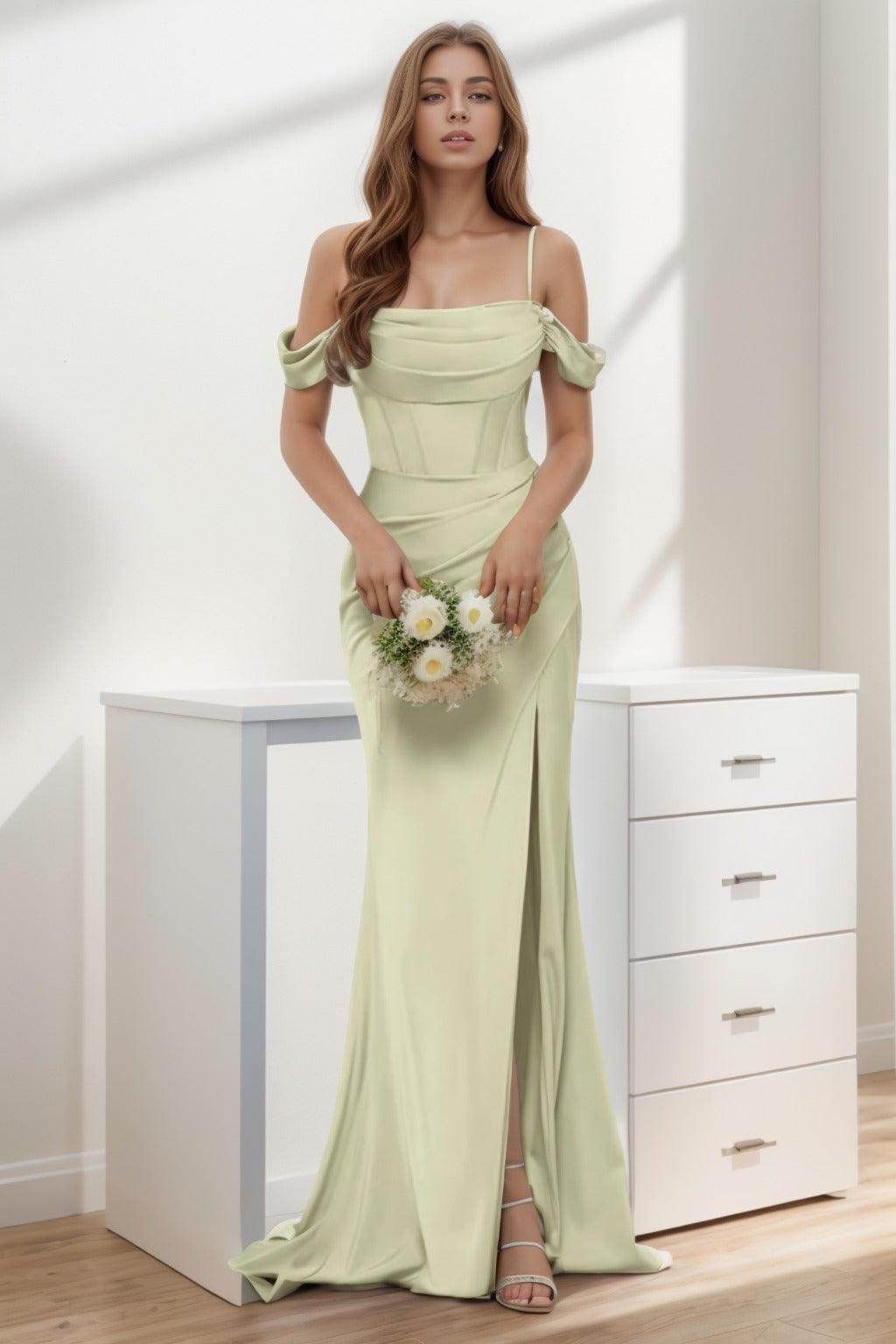 Trumpet-Mermaid Sweep-Brush Train Silk-Like Prom Dress CS0399