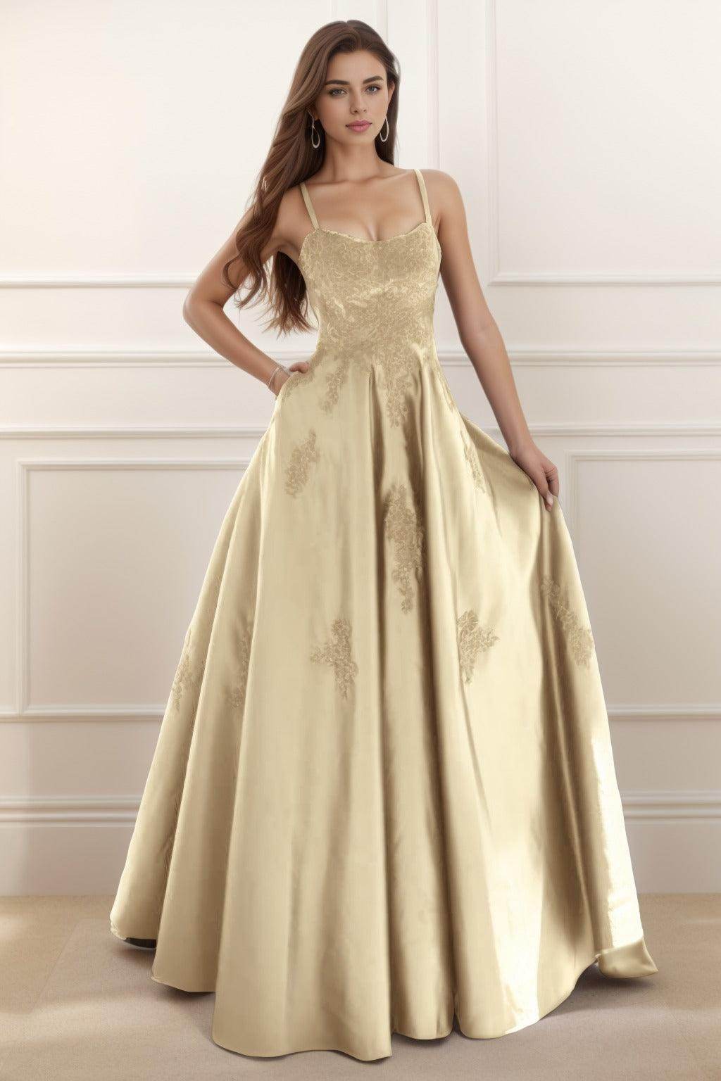 A-Line Floor Length Satin Prom Dress CS0458
